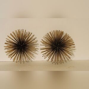 MCM Black & Gold Tone Metal Starburst Sea Urchin Wall Hanging Atomic Set of 2